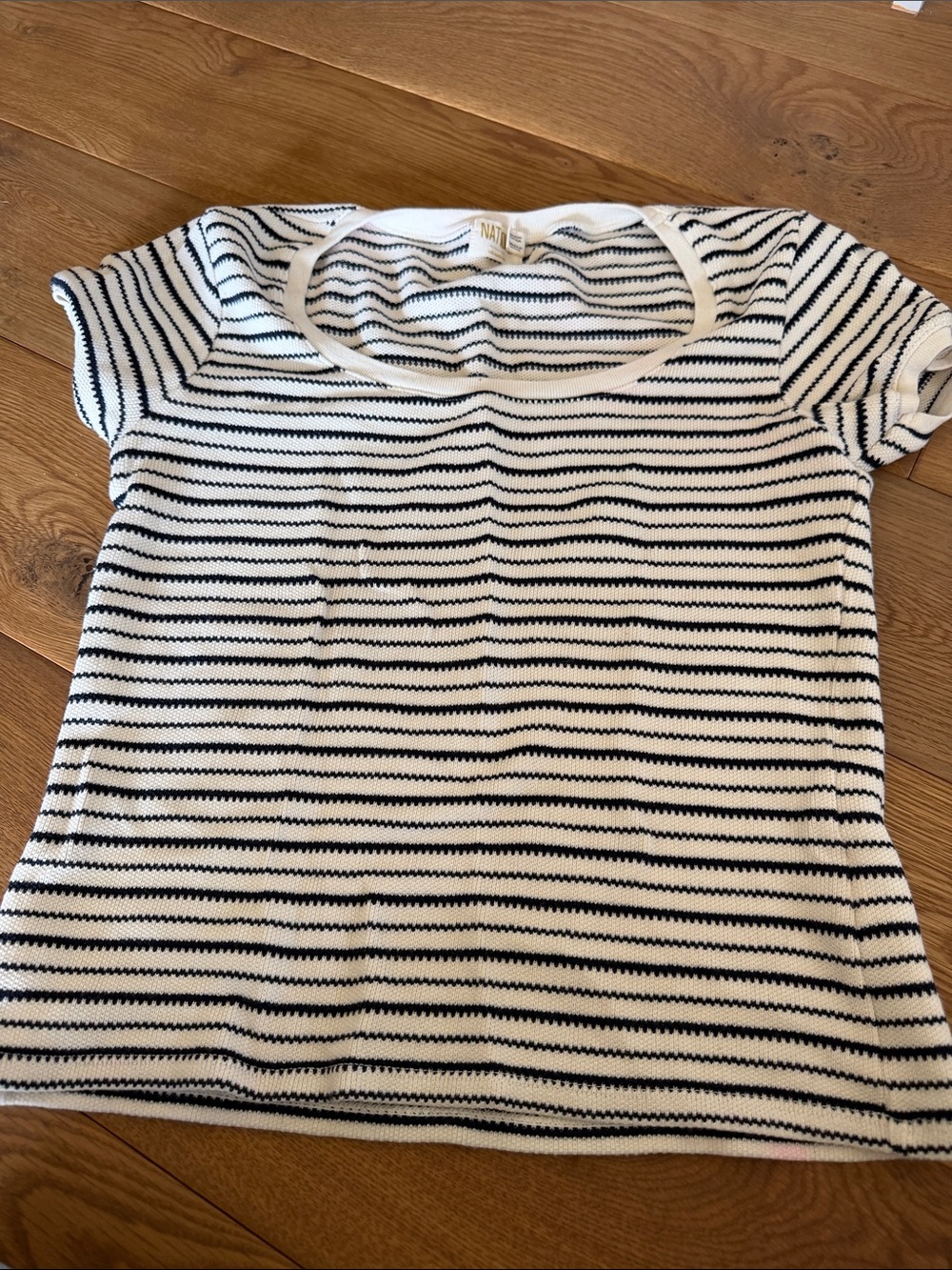 Nation LTD White and Navy Striped Short Sleeve Tee